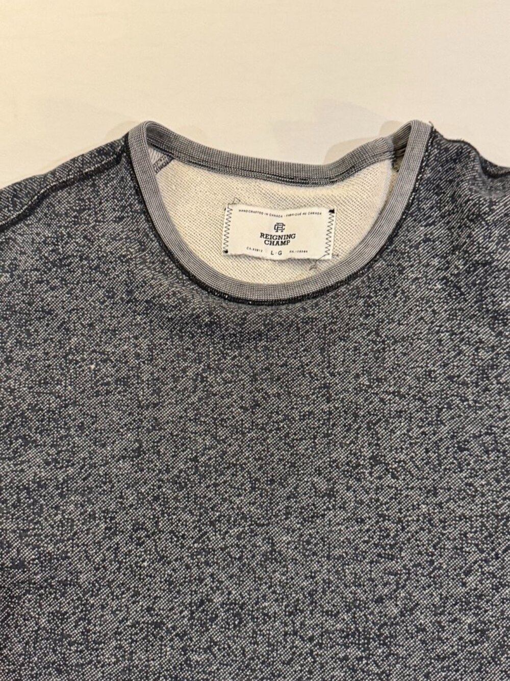 Reigning Champ Heather Grey Crewneck Sweatshirt - Mens L - Made in Canada